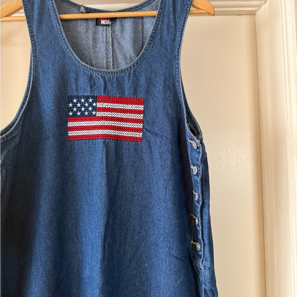 Denim Midi Dress with American Flag Patch - Picture 2 of 4